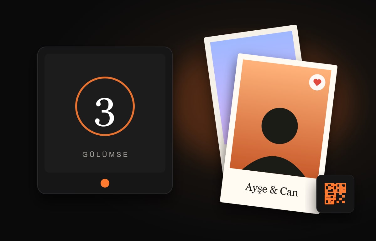 Photo Booth geri sayım ekranı ve tasarımlı baskılar